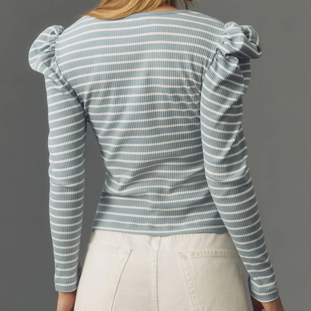 *Anthropologie Porridge Puff Sleeve Tie Front Top